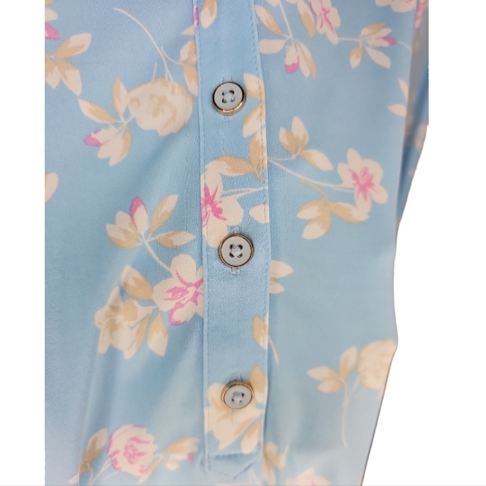 Charter Club Sky Blue Floral Print 3/4 Sleeve Top Size L - Picture 7 of 9